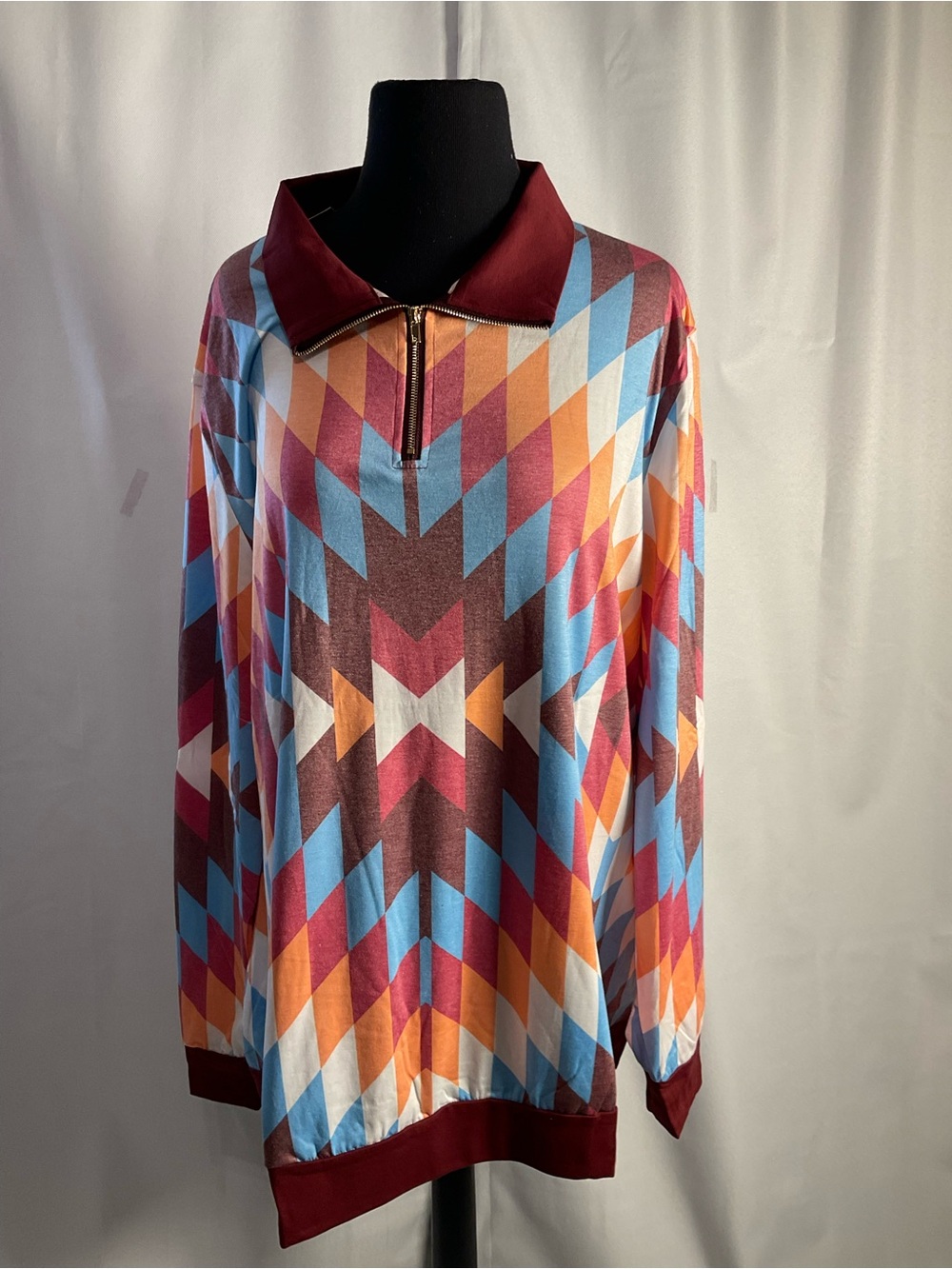 Women’s Geometric Zip Collar Sweater - Multicolor XL